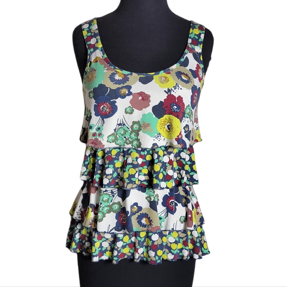 Weston Wear floral tiered ruffle scoop neck sleeveless top women's small